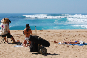 Makaha beach and surf scene.
